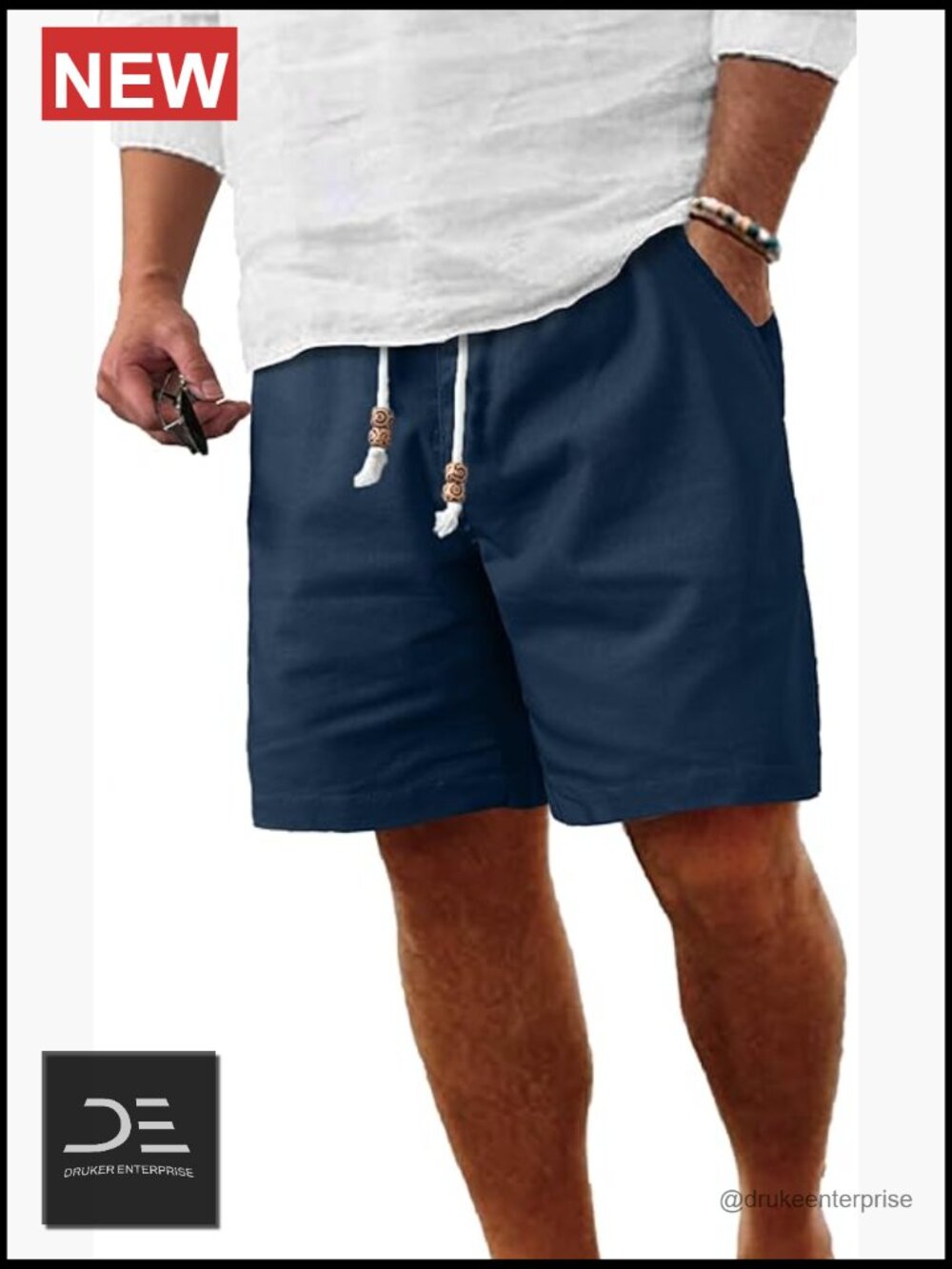 Men's Linen Shorts Elastic Waist Drawstring Summer Beach Yoga Golf with Pockets